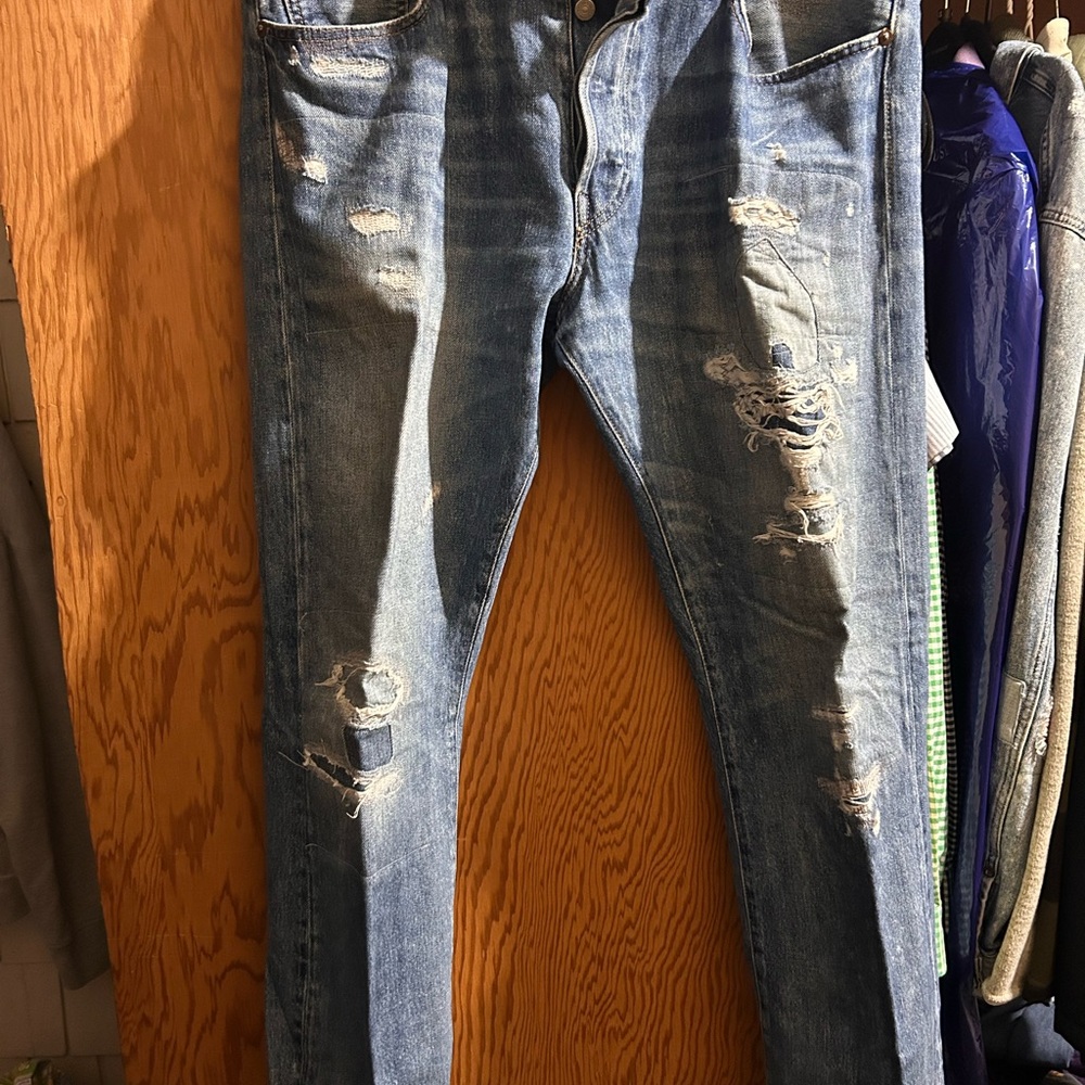 Polo Ralph Lauren Men's Blue Distressed Slim Jeans